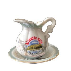 Vintage Atlantic City Convention Hall Ceramic Pitcher & Saucer Classic Decor